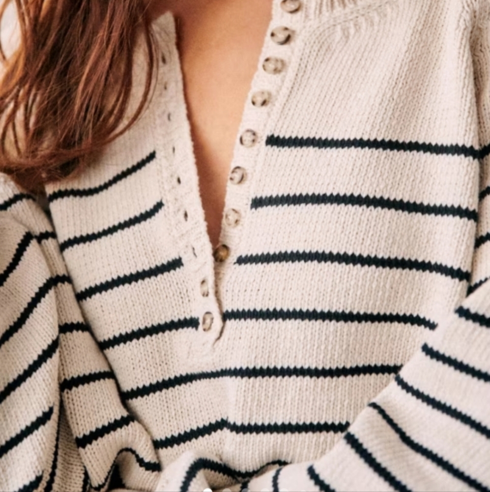 Sezane leontine sweater jumper striped ecru navy black white ivory XS